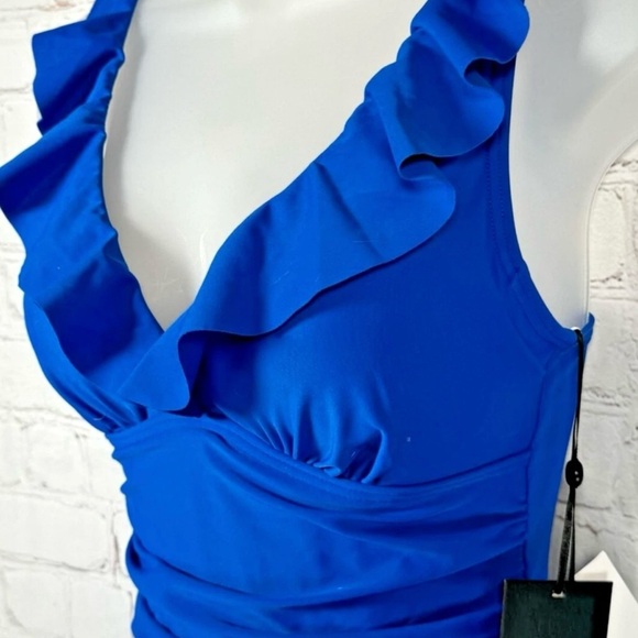 DKNY LAPIS Ruffle Plunge Underwire Tummy Control One-Piece NWT, Size Medium - Picture 6 of 9